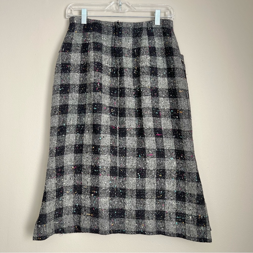 VTG Black & Gray Tweed Wool Skirt – Multicolor Flecks Dark Academia Preppy